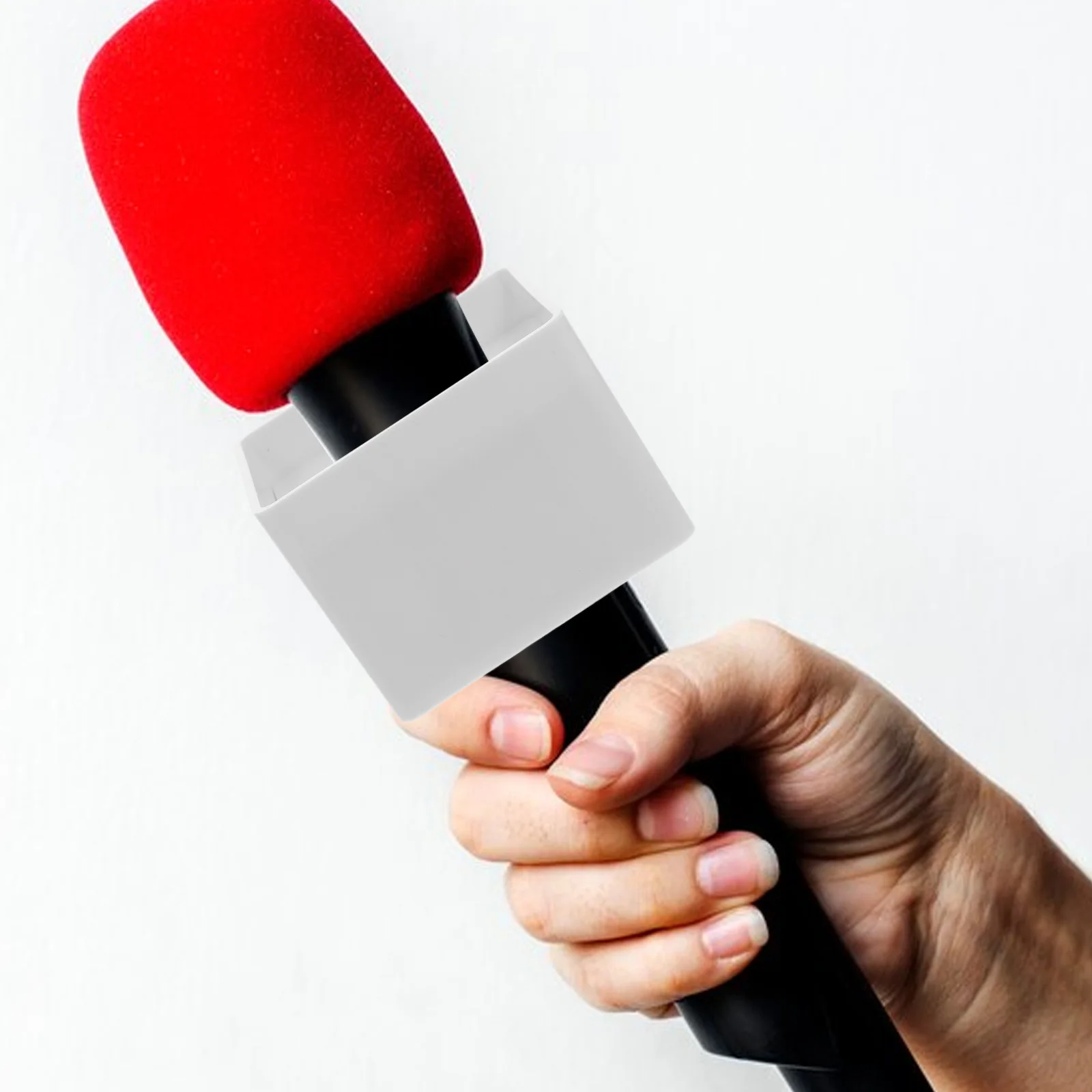 

2pcs Triangle Abs Microphone Logo Flag Station For Interview Broadcast Portable Mic Stand Holder Custom Engraved Suitable Most