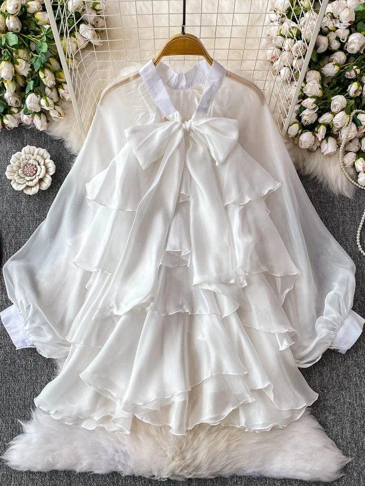 

Ele Blue Knot Lantern Sve Women's irt Summer Sweet Slimming Fairy Lotus Le Top Korean Sle Loose Fit