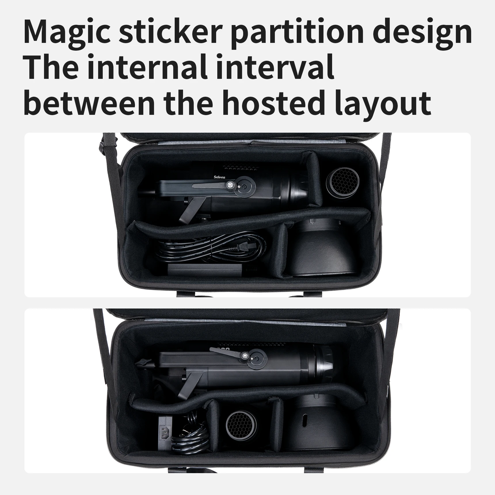 Profesjonalne wodoodporne etui Selens S/M/L na sprzęt do oświetlenia fotograficznego z przegródkami, uchwytem do przenoszenia i paskiem na ramię