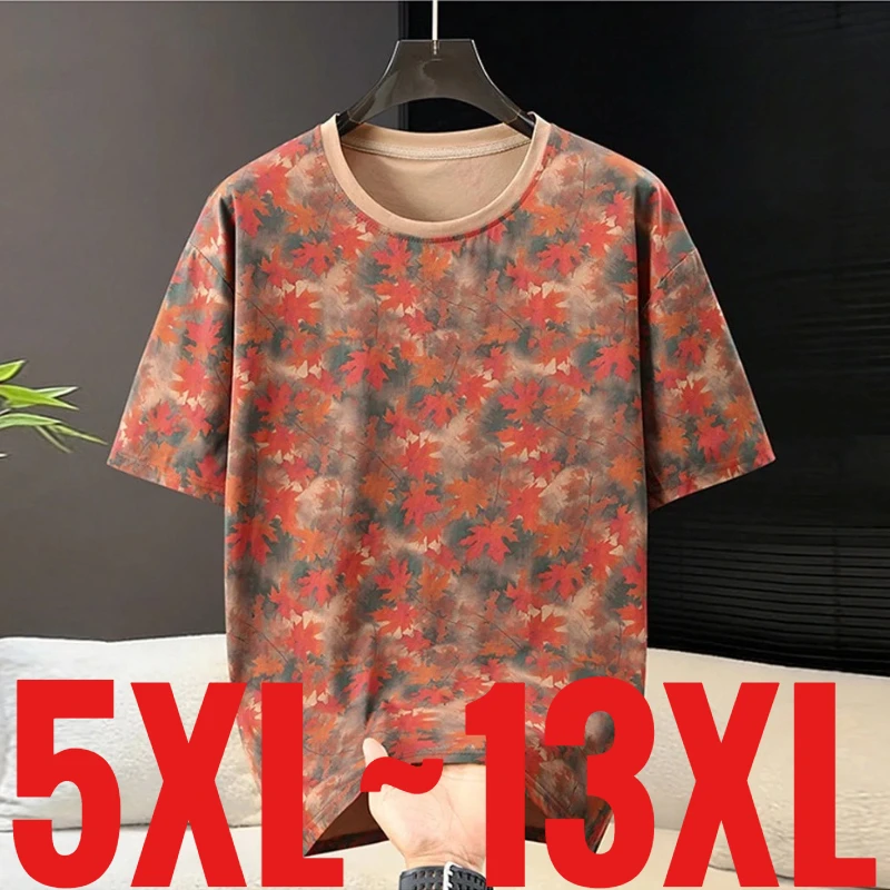 Extra Big Size 13XL Men's Oversize T Shirt Short Sleeve Print Flower Tshirt Male Fashion Old Money Plus Large Huge Bust 140 Cm