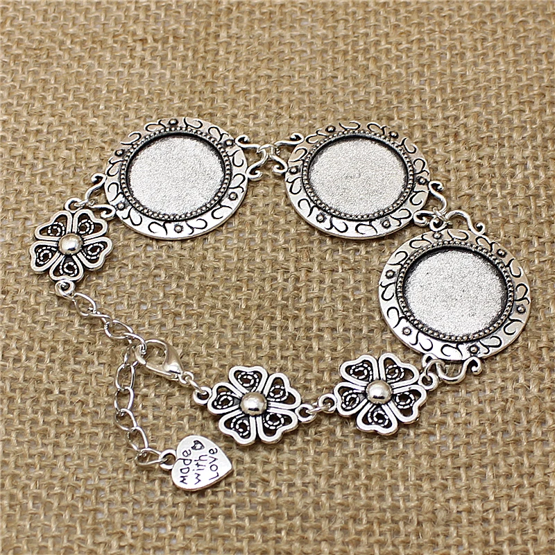 3 szt. 23,5 mm Fit 18 mm DIA Vintage srebrny metalowy stop cynku okrągła bransoletka Cabochon ustawienie biżuterii puste ustawienie bransoletki ustalenia