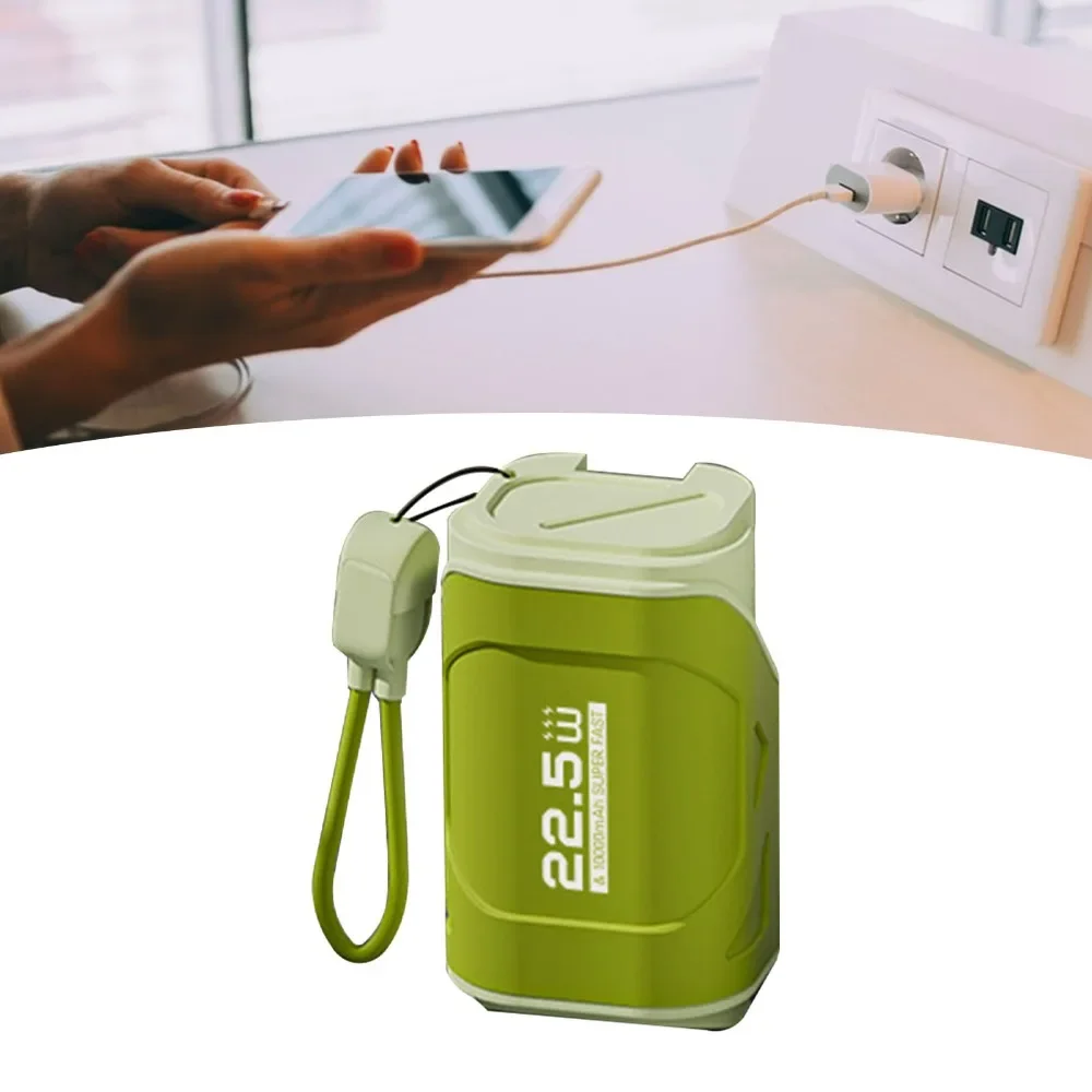 10000mAh Power Bank with AC Wall Plug and Cable 22.5W Fast Charge Compact Travel Portable Charger for Android for IOS Olive