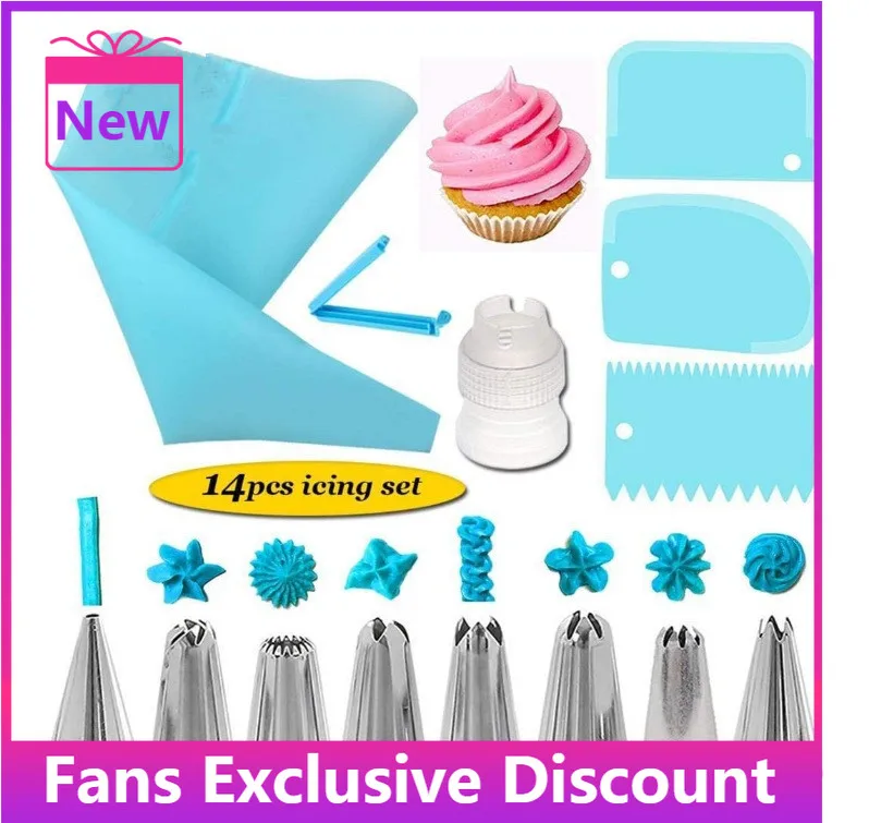 2022 14 Pcs Reusable Icing Piping Nozzles Set Pastry Bag Scraper Flower Cream Tips Converter Baking Cup Cake Decorating Tools