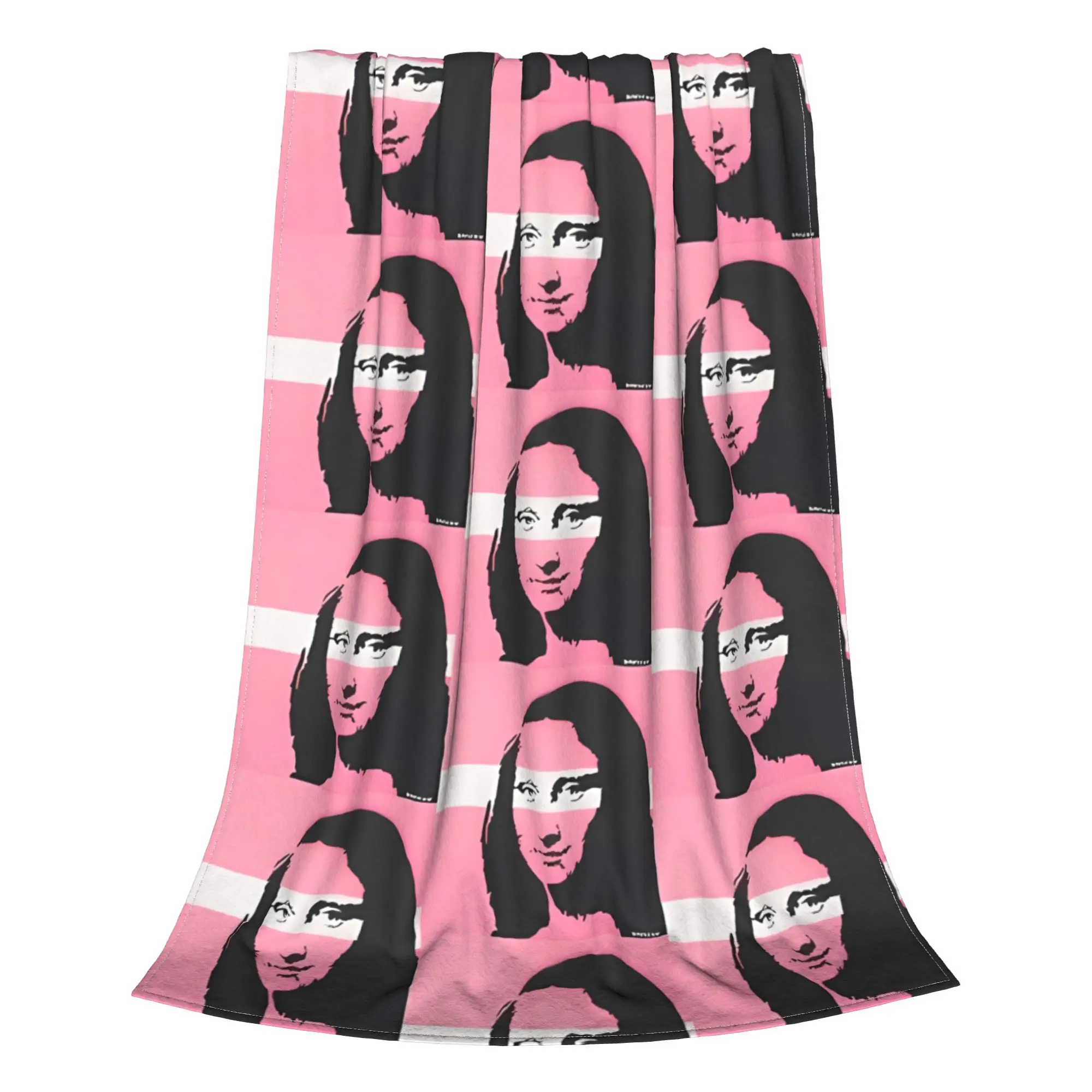 1PC Home Cutecore Banksy Mona Lisa Pink Graffiti Blanket Super Cosy Plush Home Living Room Sofa Halloween