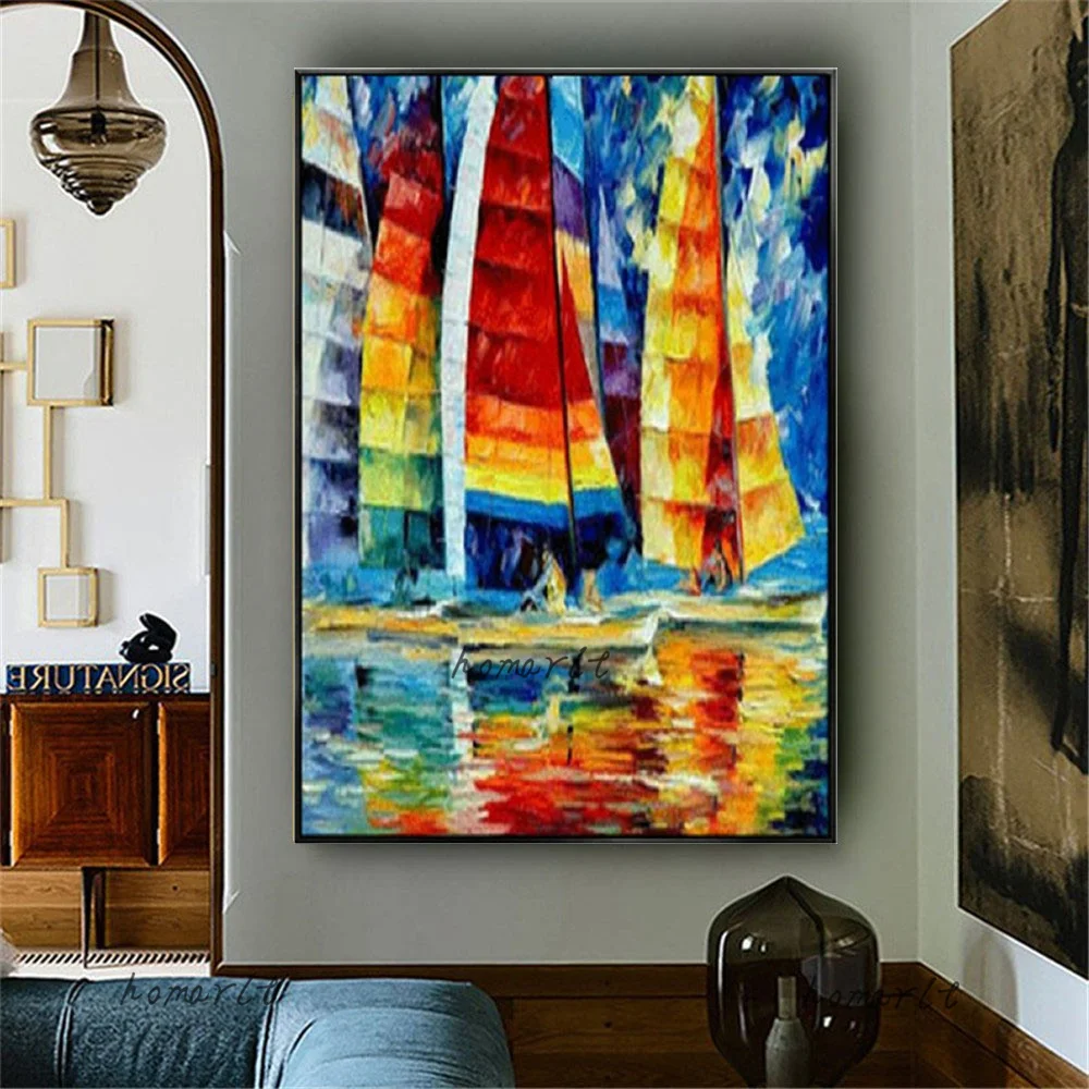 

Large Handmade Thick Knife Abstract Oil Painting Blue Colorful Abstract Painting Home Living Room Decor Sea Artworks