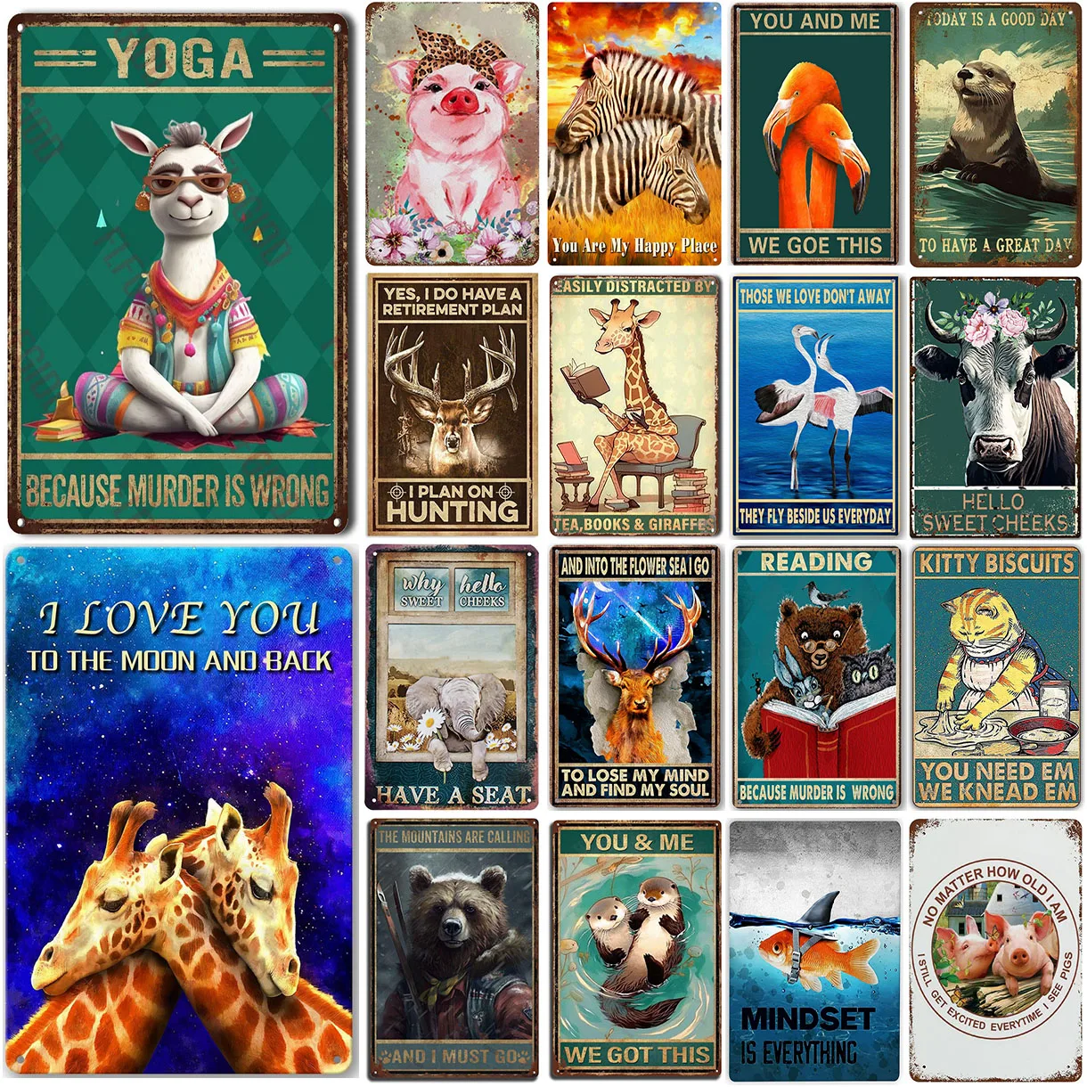 Yoga, weil Mord falsch ist Tiere Metall Zinn Zeichen Poster Platte Wand dekoration für Bars Mann Höhle Café Clubs Retro Poster Plakette