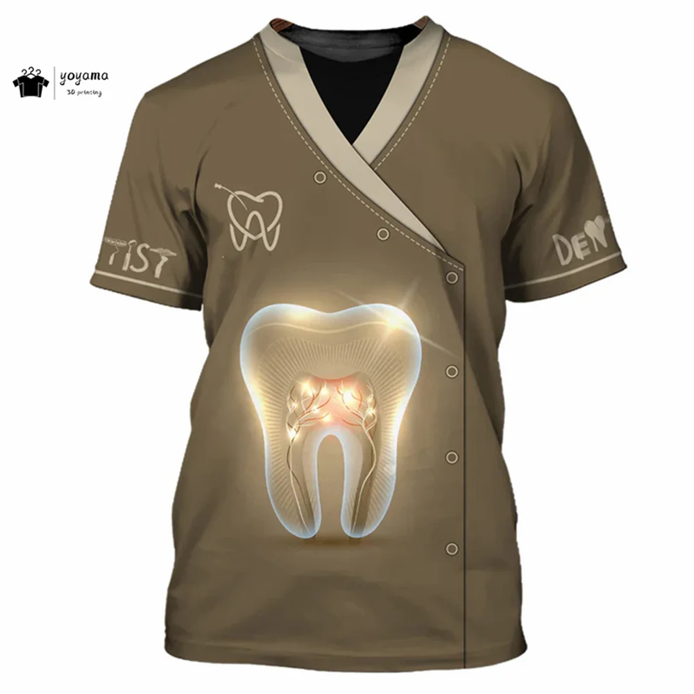 موضة تي شيرت رجالي ثلاثية الأبعاد طباعة تي شيرتات قصيرة الاكمام طبيب الأسنان ملابس العمل الصيف عادية المتضخم تي شيرت الرجال طبيب الأسنان الملابس #1