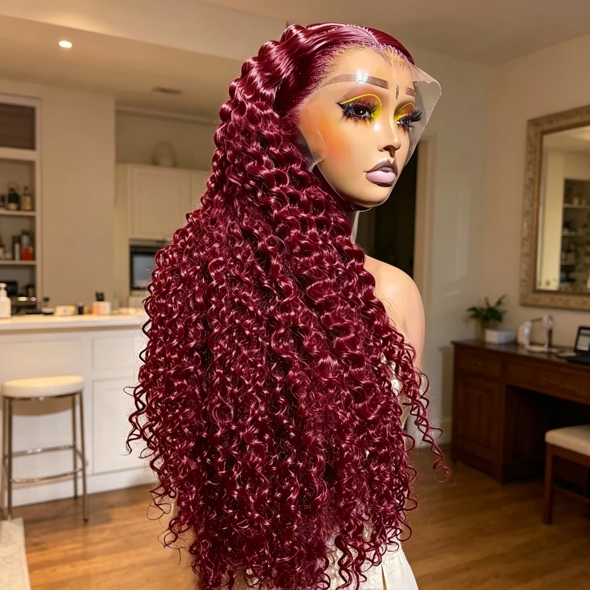 99J Burgunderrote 13x4 HD Lace Front Echthaarperücken, lockig, tiefe Wellen, transparenter Lace-Verschluss, vorgezupft, brasilianisches Haar für Damen