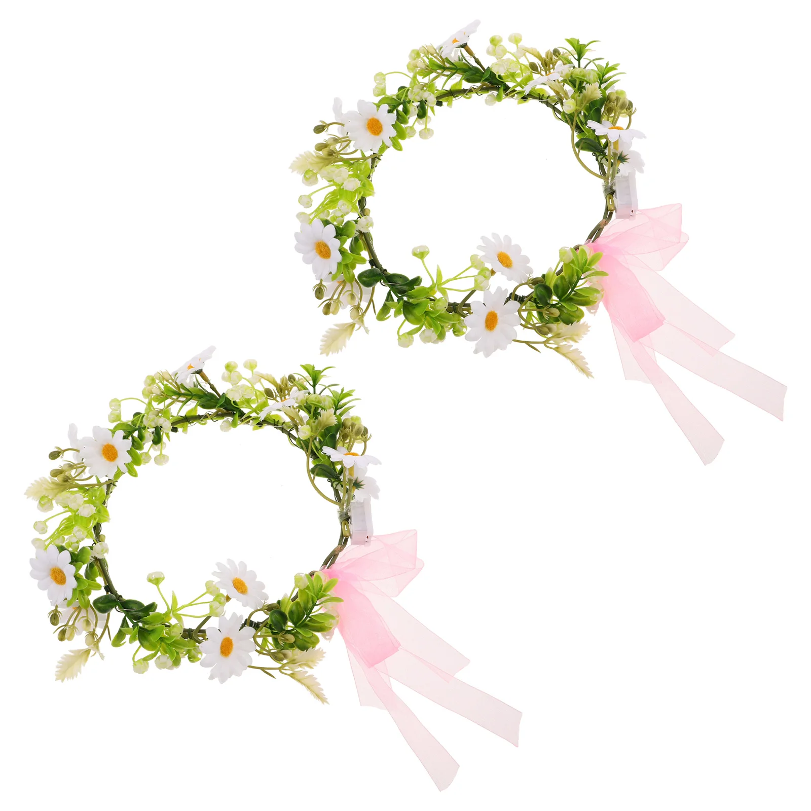 

2pcs Glowing Flower Crown Wedding Daisy Headband Handmade Artificial Hair Accessory Lightweight Fairy Party Festival Brides