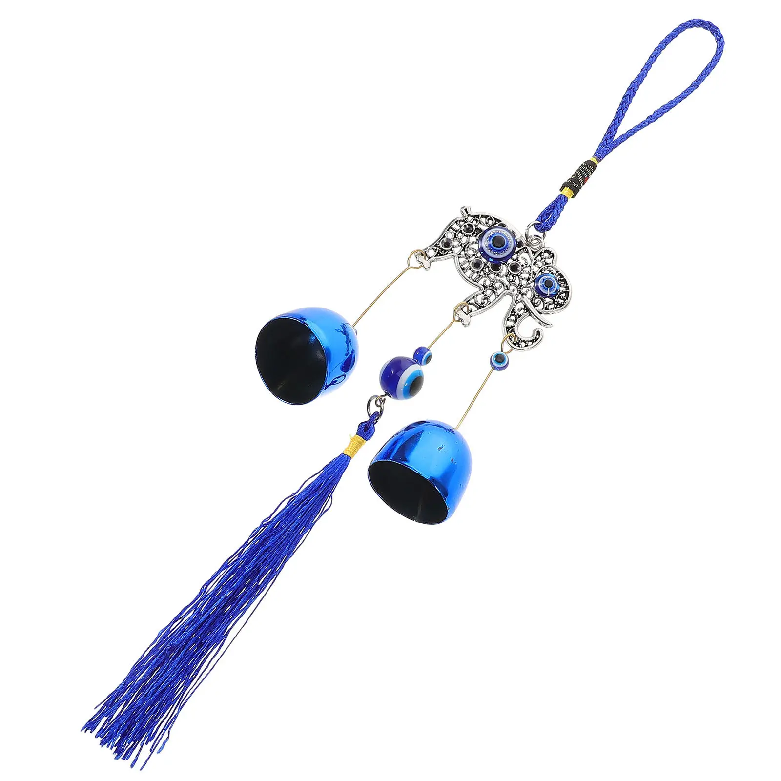Evil Eye Car Hanging Ornament Blue Eye Metal Wind Chime Tassel Feng Shui Decoration Rear View Mirror Accessory