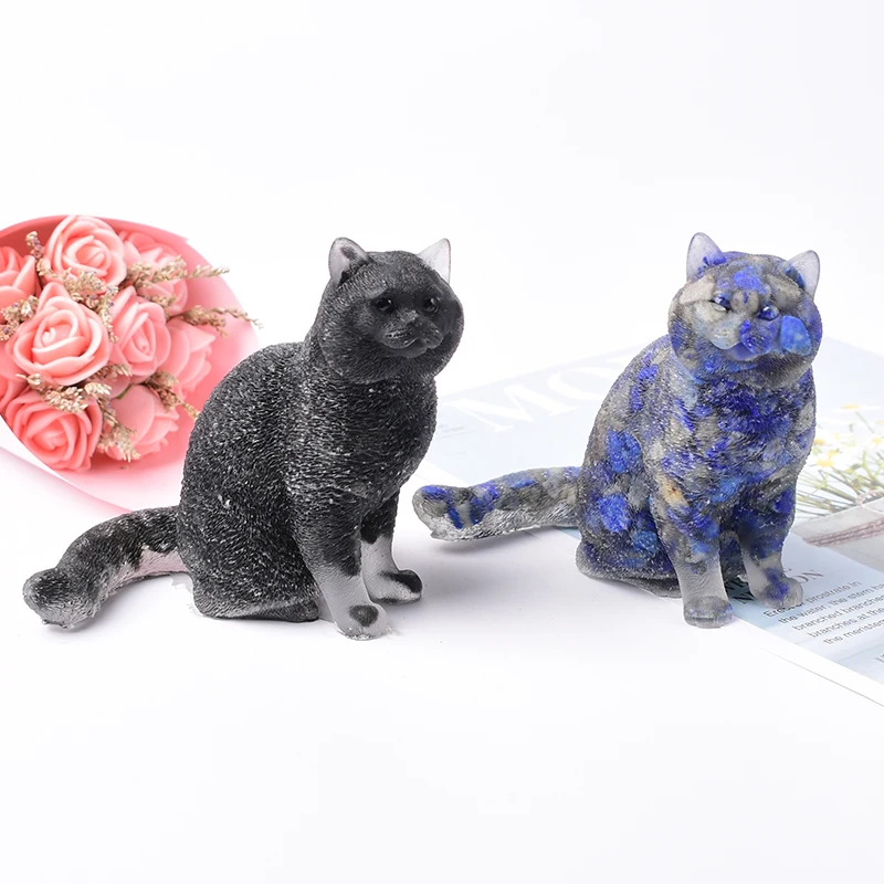 Cat Figurine Natural Crystal Gravel Silica Gel Kitty Loveliness Crafts Souvenir Home Decor Reiki Energy Stone Gift