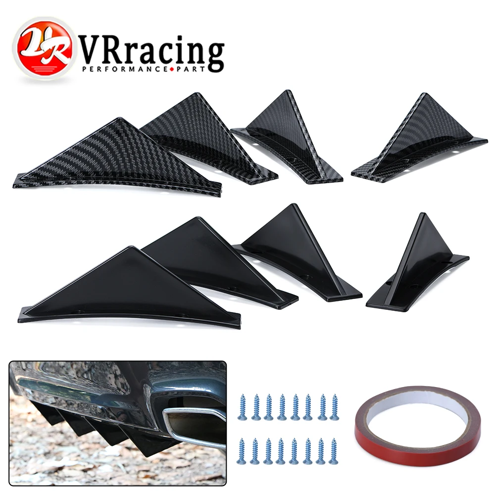 New Fashion Carbon Fiber Curved Car Rear Bumper Addon Lip Diffuser Shark Fin Universal Spoiler Car-Styling Car Accessories 4Pcs