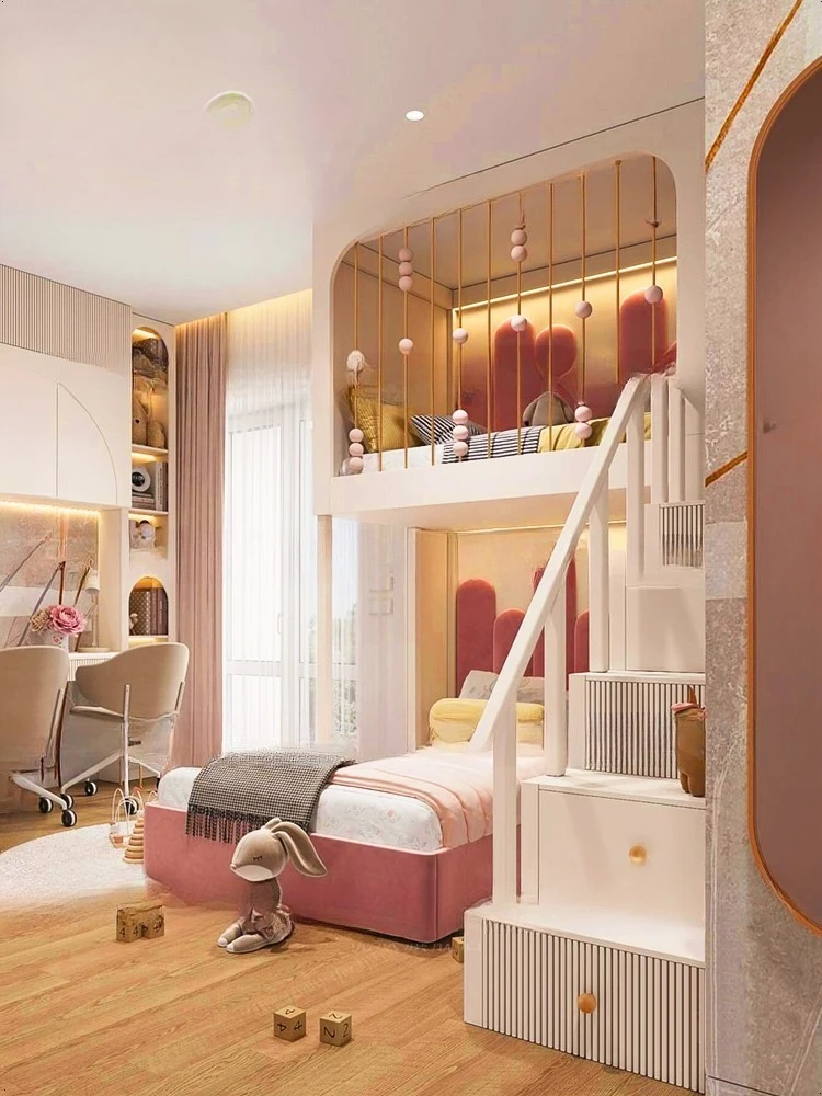 Двухъярусная кровать в шахматном порядке, высота 1,2 метра и низкая кровать, розовая принцесса b ed, шкаф-лестница Twin Be D