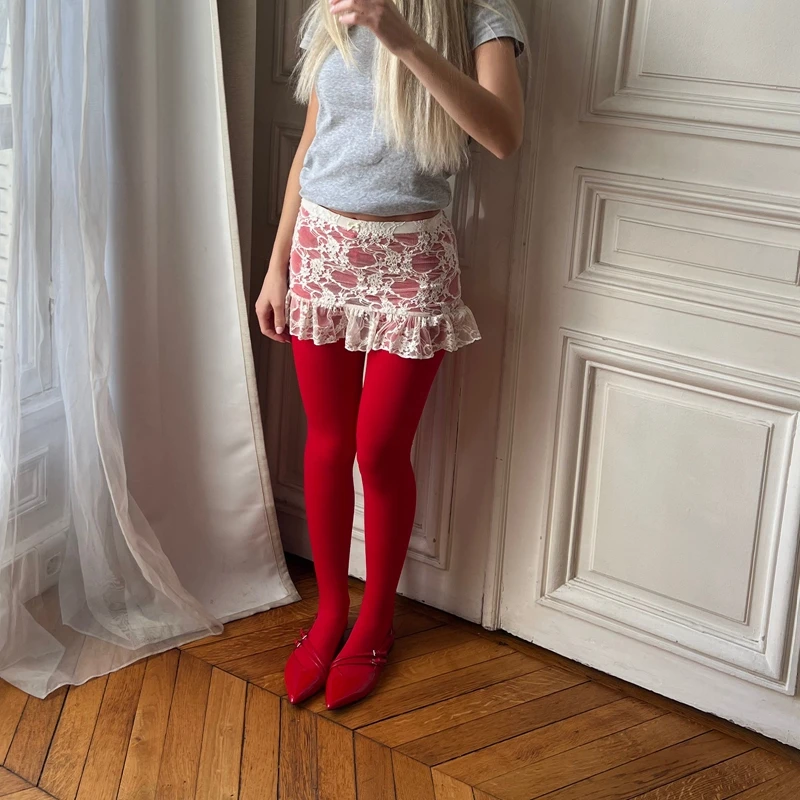 Y2k Floral Lace Sheer Ruffles Hem Pencil Skirt Fairy Coquette Low Waist Mini Skirt Outfits Athleisure Transparent Short Skirt