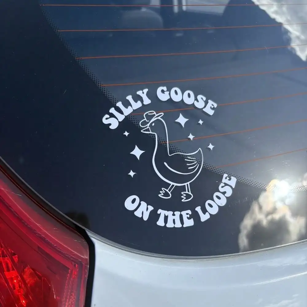 Cute Silly Goose Fuel Cap Sticker, Black Vinyl Decal with 
