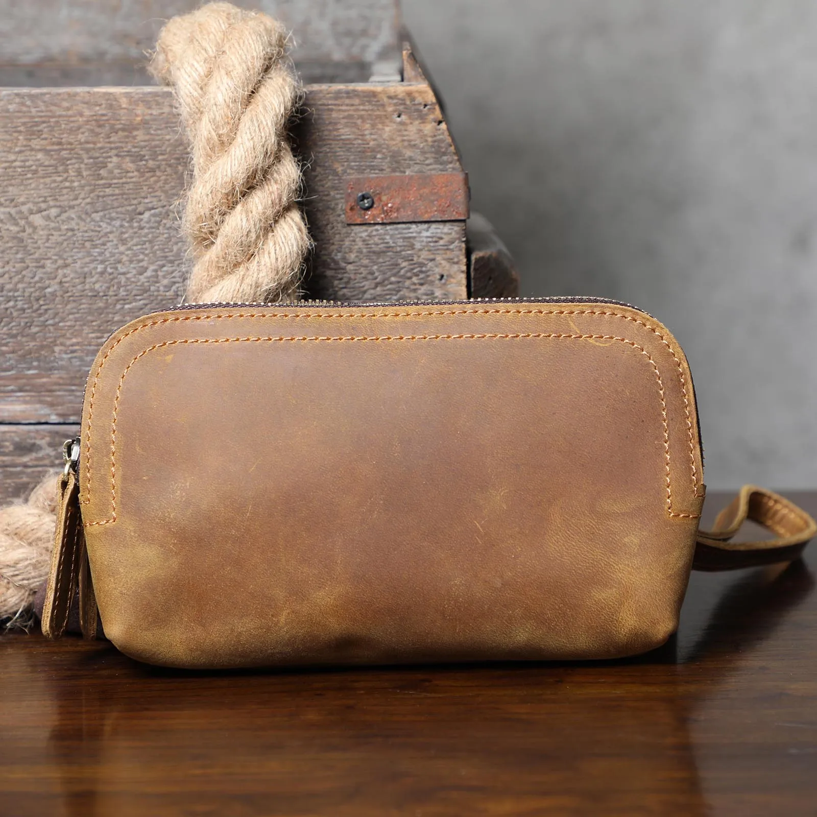 Echte Leder-Umhängetasche für Herren, Multifunktionale Clutch-Tasche, Schlichte Modische Handytasche aus Rindsleder, Oberste Schicht Rindsleder – Detail 16