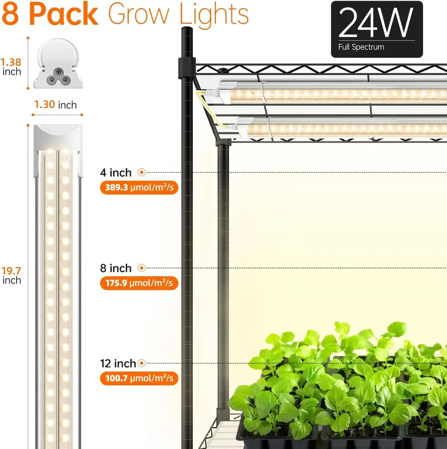 

DIY Plant Shelf with Grow Lights, Light Adjustable Rack and Wheels, Stand, 8-Pack 192W T8 3000K Full