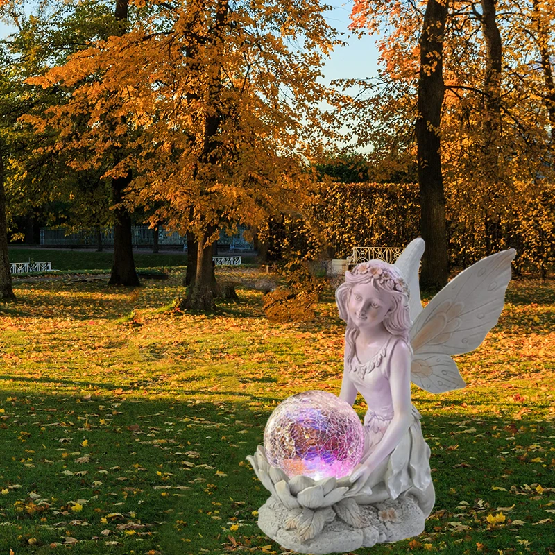 

Solar Lamp Outdoor Waterproof Luminous Fairy Girl LED Lights Resin Angel Figure Sculpture Crafts Garden Yard Decor Art Ornaments