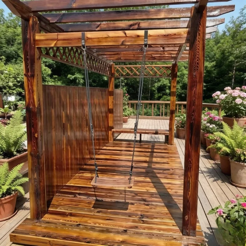 Solid wood swing anticorrosive wood children indoor outdoor courtyard curved bent plate carbonized wooden toy