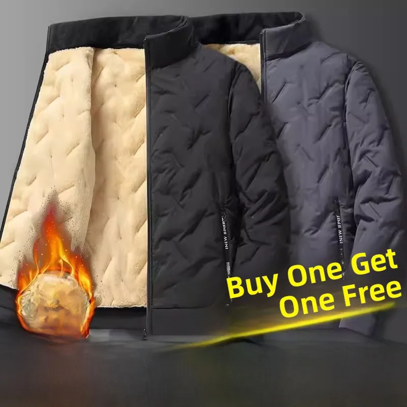 

Loose Fit Thiened Lamb Velvet Cotton Jaet for Men Warm Windproof Stand Collar Fce Lined Workwear Autumn Winter Coat