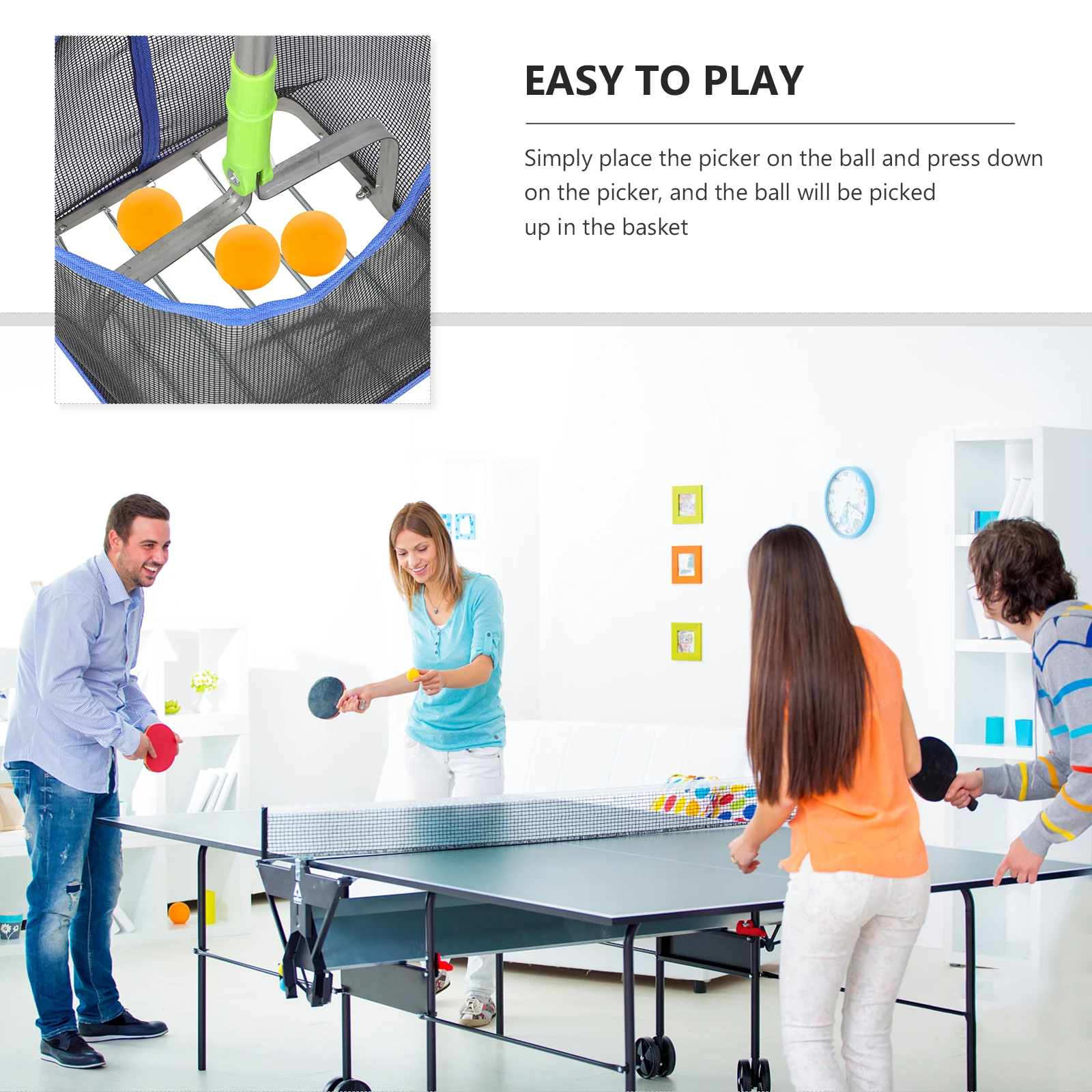 

1PC Portable Tennis Picker Retractable Handle Spring Frame Table Tennis Collector Pick Up Tool Lasting