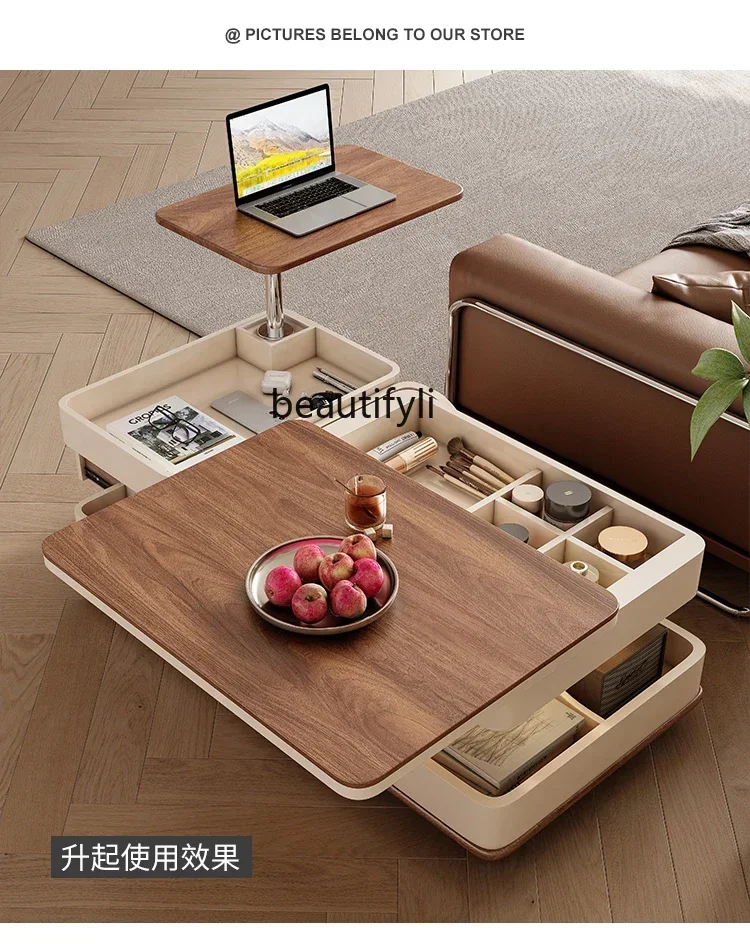 

Cy56 Coffee Table Living Room Home Modern Minimalist Creative Movable Lifting Retractable Solid Wood Side Table