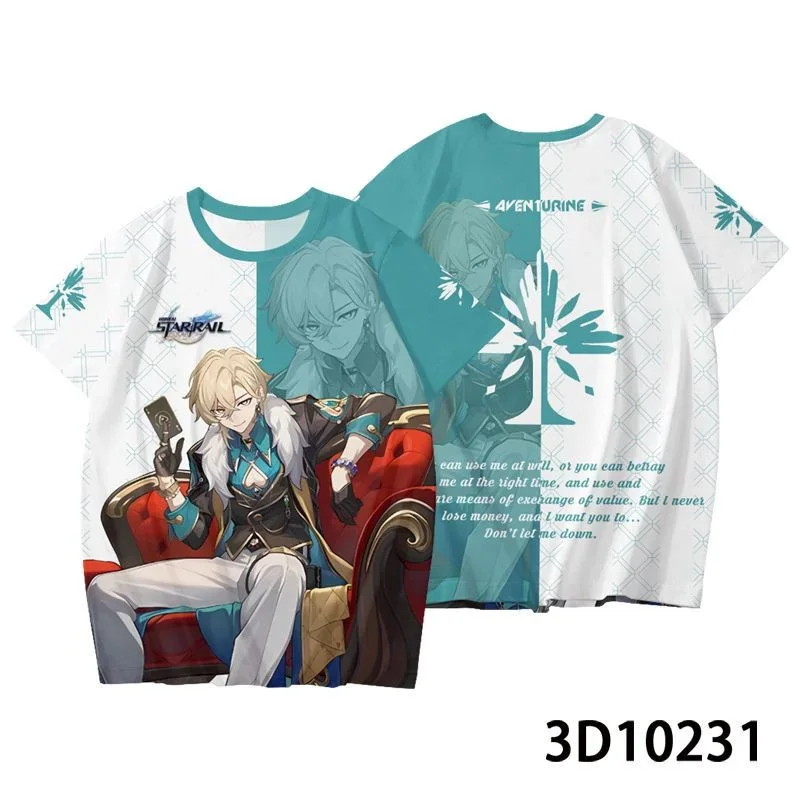 Honkai Star Rail Aventurine Cosplay T-Shirt and Shorts Cool Summer Short Sleeve Kimono Haori Cape Tops Pant Streetwear Sportwear