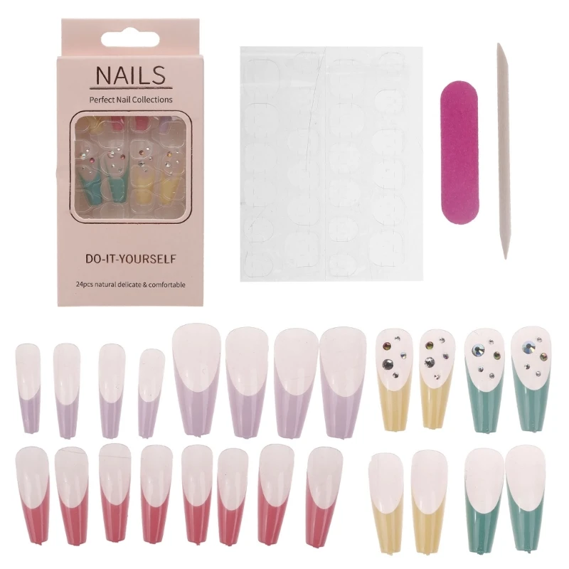 Luxury French Nails Set Fake Nails Long Press on Acrylic False Nails With Sticker File 24 Piece Assortment