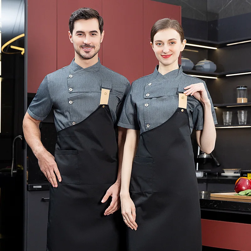 Celebrity Style Chef Overalls Short-Sleeved Summer Clothes Hotel Kitchen Dining Canteen Restaurant Baking Men and Wom