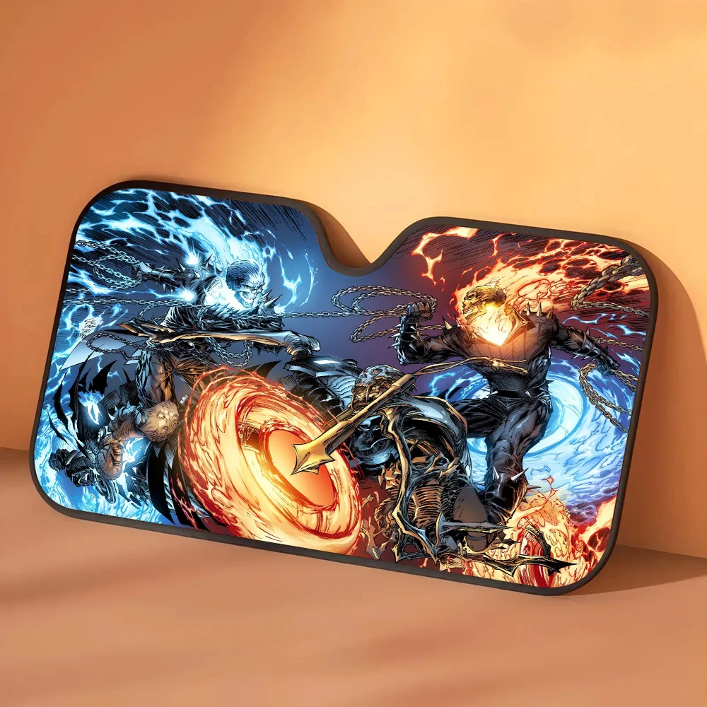 New Horror G-ghost Rider Car Windshield Funny Sun Shade Foldable UV Ray Sun Visor Protector Sunshade For Front Window view 3