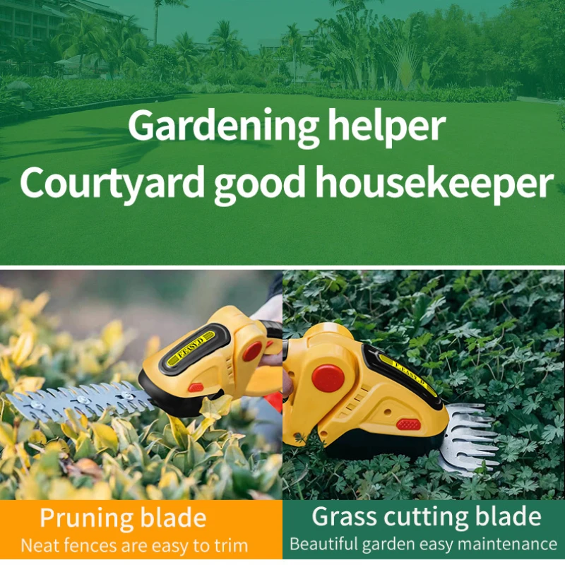 2 IN 1 Hedge Trimmer for Grass Handheld Shrub Weeding 24V/36V Lawn Mower Rechargeable Battery Cutter Pruning Gardening Tools