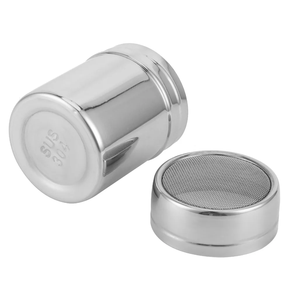 2pcs 304 Stainless Steel Powdered Sugar Shaker With Lid Fine Mesh Fine Mesh Dredge 195ml/345ml Seasoning Shaker For Coffee Bar view 3