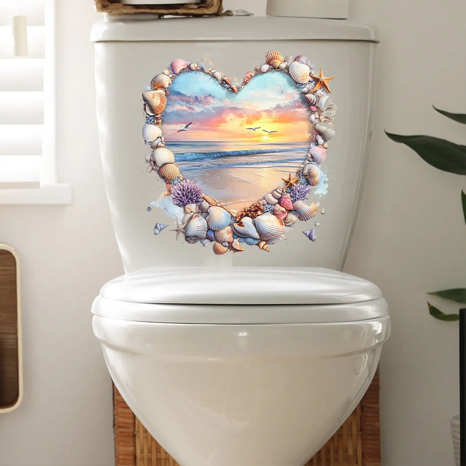 Creative Love Beach Sunset Shell Wall Sticker Bathroom Toilet Decor Living Room Refrigerator Home Decoration Decals S769