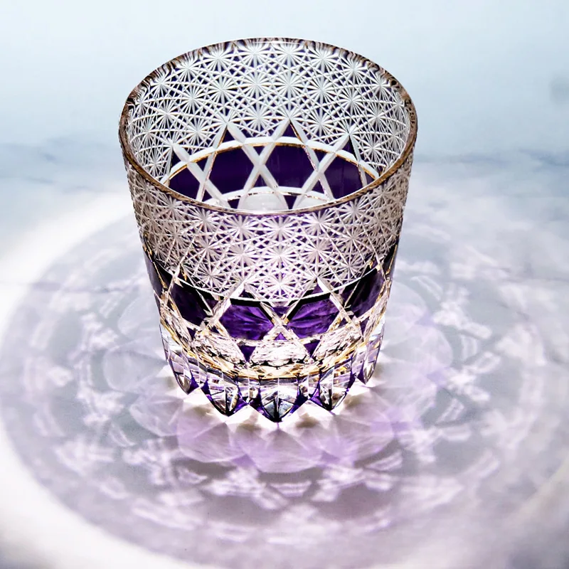 Edo Cheko Cup Hand-carved Crystal Whiskey Glass Household Purple Fluorite High-color Value Water Cup Gift Box Korean style cup