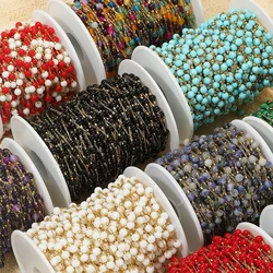 1meter Natural Stone Turquoise Amethyst Quartz Gemstone Beads Stainless Steel Wire Chains DIY Necklace Making Bracelet Findings