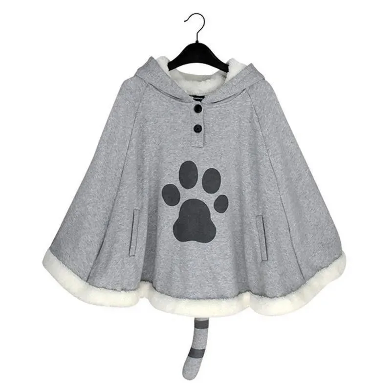 qq34Takerlama Game Neko Atsume Cloak Harajuku Cute Cat Backyard Lolita Girl Hoodie Coat Warm Cape Flannel Hooded Sweatershirts view 3