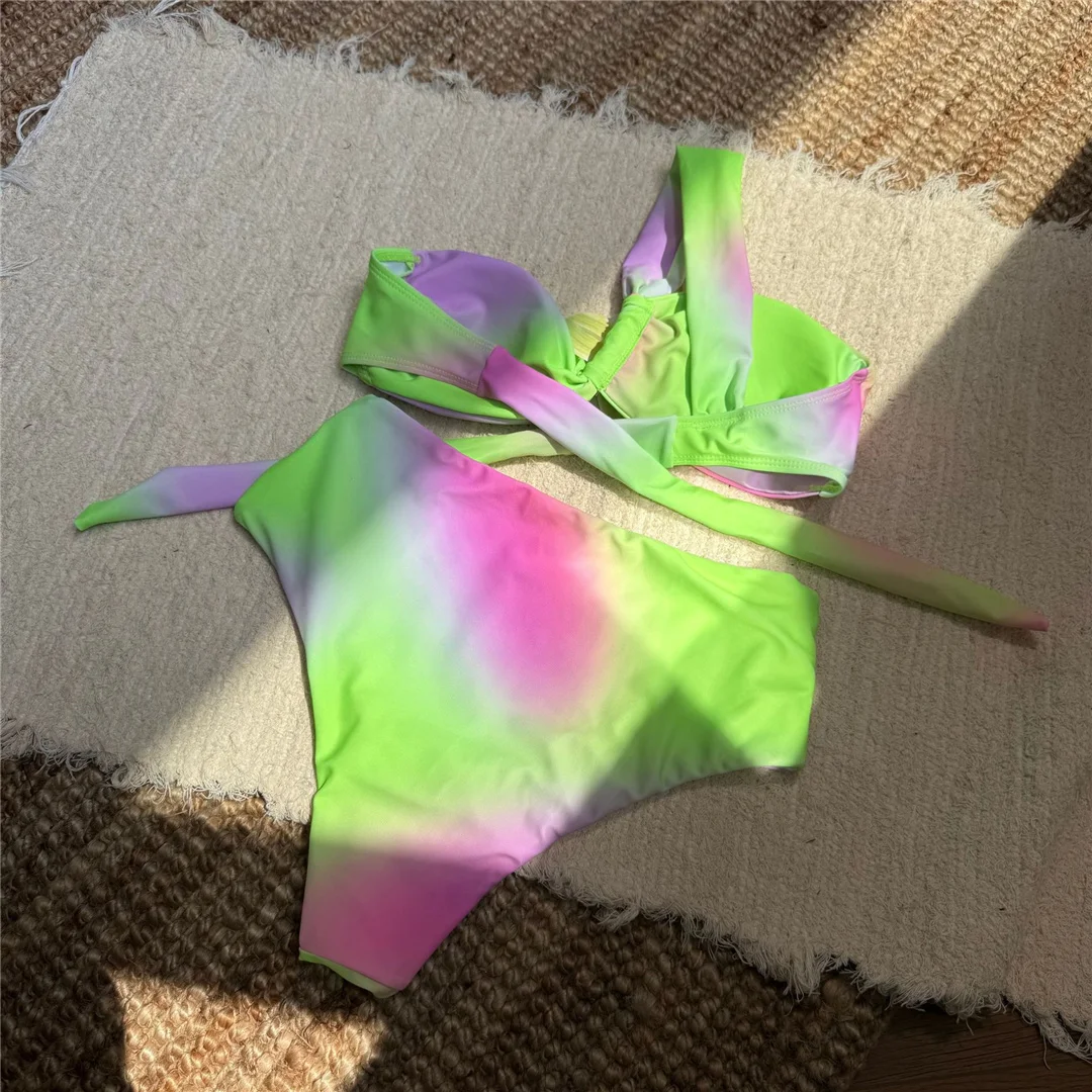 3D-Blumen-Bikini mit Batikmuster, Damen-Badeanzug, hoch geschnittener Bikini, zweiteiliges Bikini-Set, gepolsterter Badeanzug, Badebekleidung, Modell V6988. – Detail 18