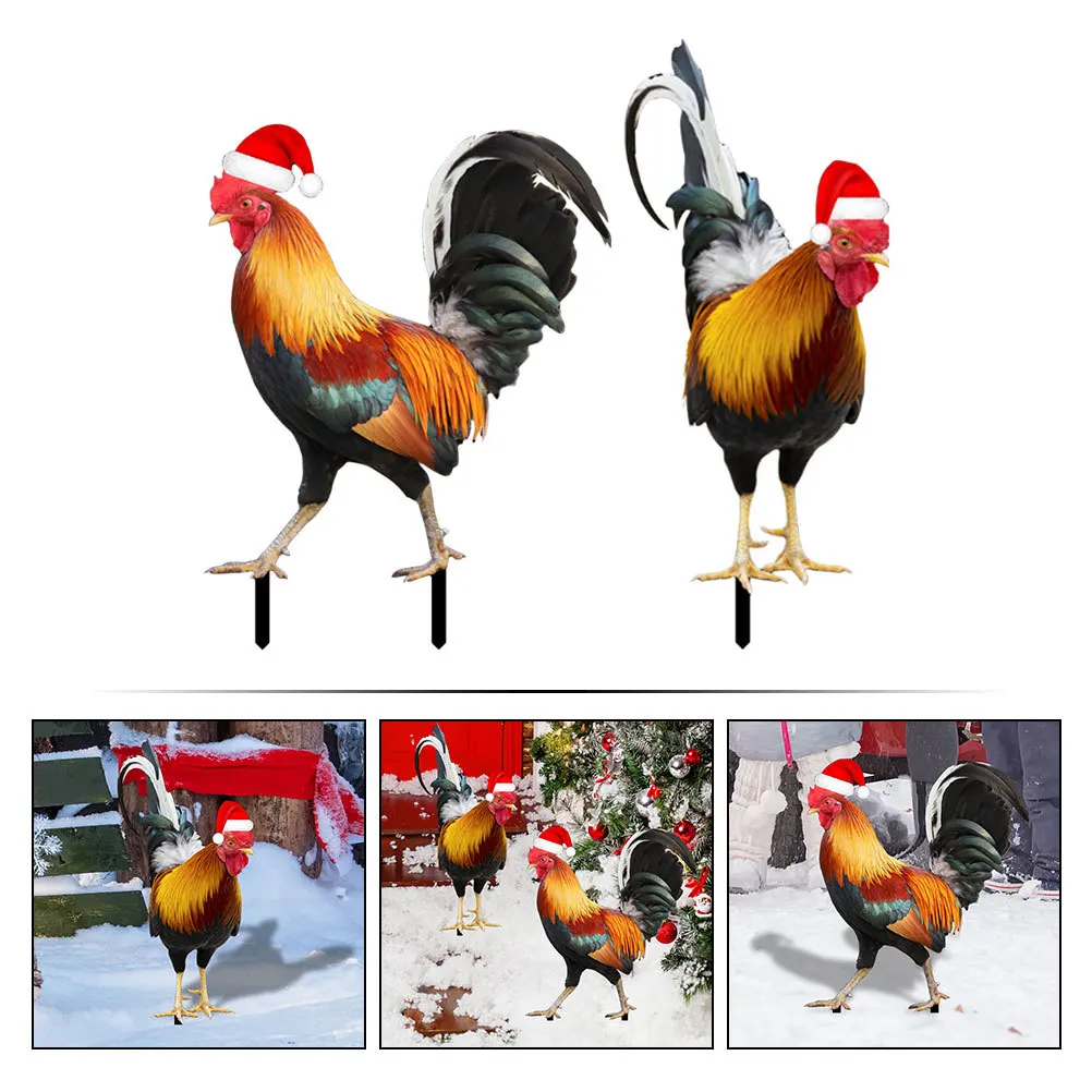 2 قطعة قبعة عيد الميلاد حصص الدجاج الاكريليك في الهواء الطلق حديقة ديكورات للباحة واقعية مزدوجة الوجهين تمثال الفرخ رائعتين #2