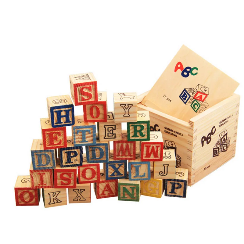 WOWFU-27 Pcs Children Wood Alphabet Blocks Letters Stacking Building Blocks Craft Early Learning Educational Baby Room
