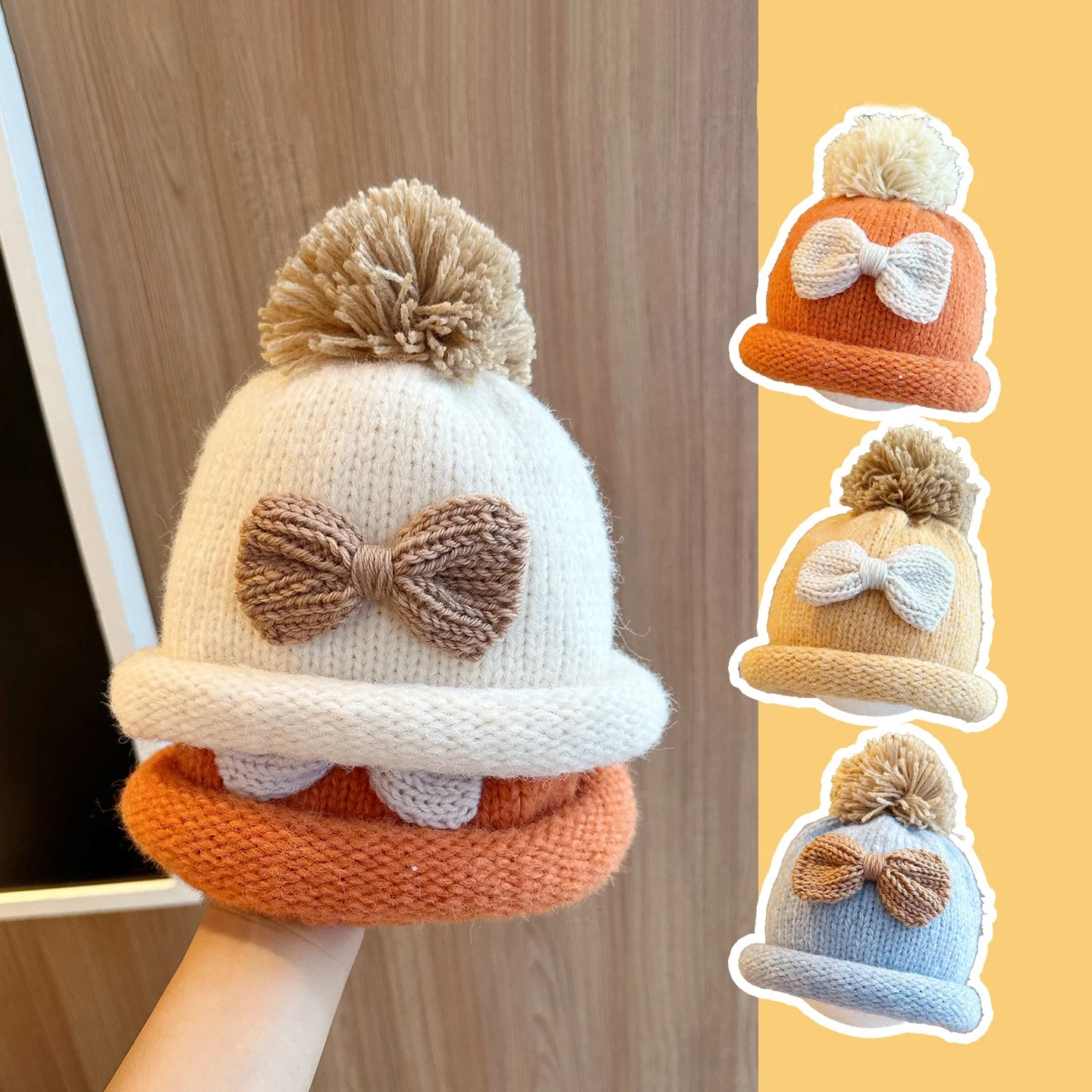

Winter Kids Hats For Girls Fashion Bow Pom Pom Caps Cute Sweet Soft Children's Hat Warm Baby Beanie Ear Protection Cap 2-8Years