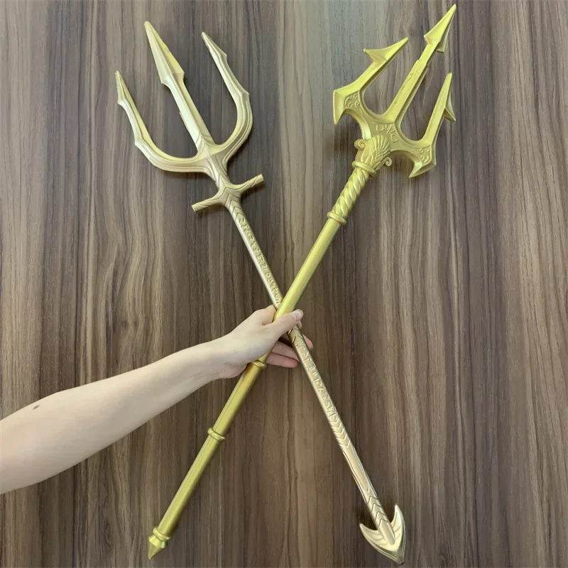 75cm/100cm Gold Trident Cosplay Weapon 1:1 God Of Sea Legend Gem Trident Cosplay Toy Gift Adult Kid Halloween Cos Retro Safety