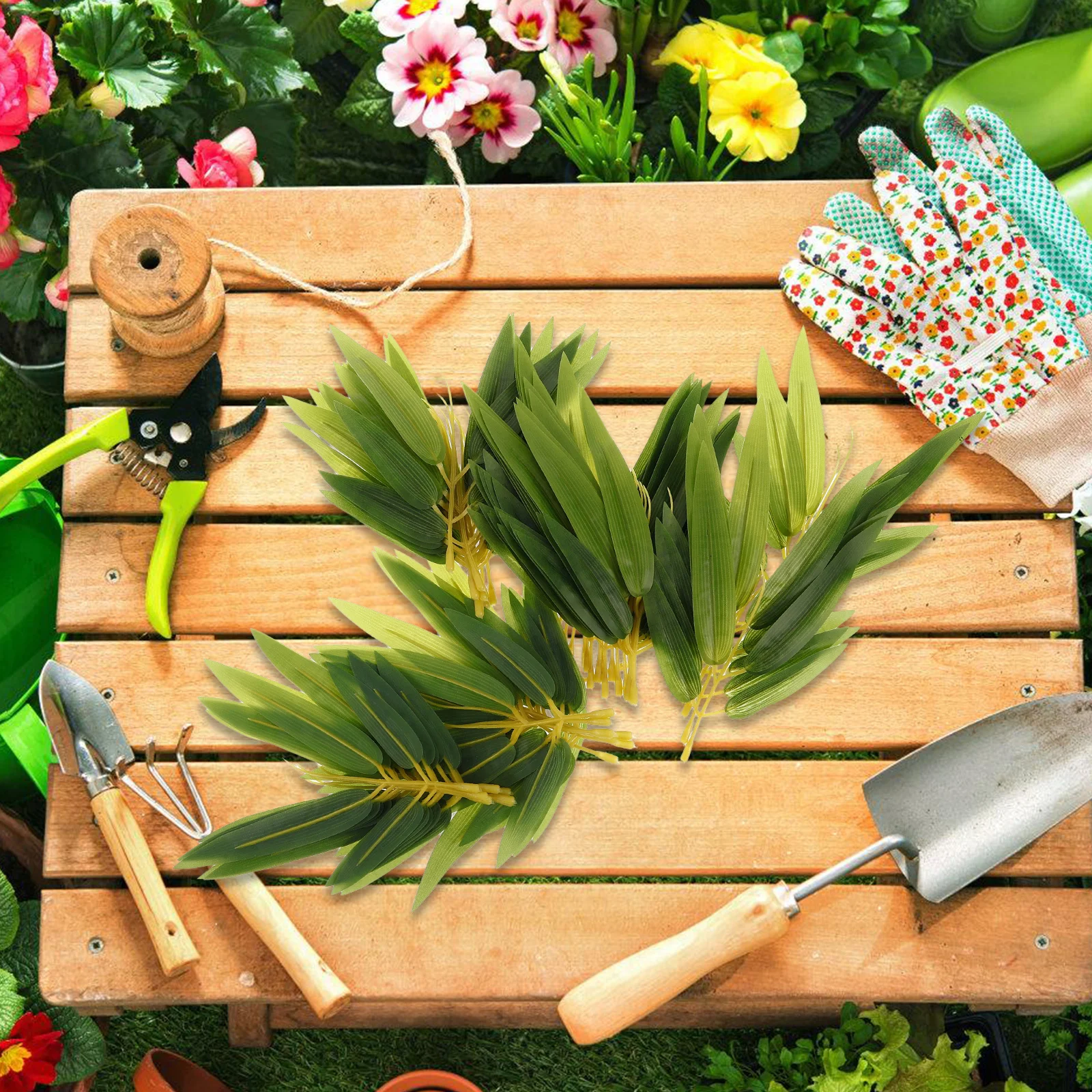 

50Pcs Bamboo Leaf Decoration Artificial Faux Greenery Stems Realistic Fake Leaves for Indoor Courtyard Wedding Event Home Office
