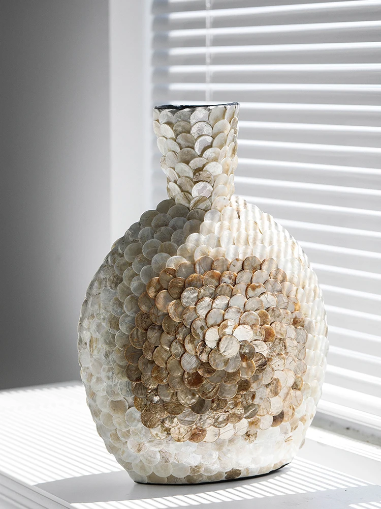 Imagem -05 - Ahunderjiaz-luz Luxo Dourado Shell Art Vaso Arranjo de Flores de Desktop Artesanal Creative High-end Decoração para Casa