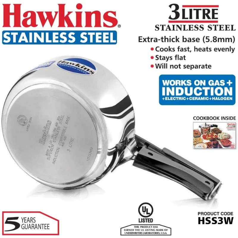 Stainless Steel Pressure Cooker, 3 L, Silver Color, B60, Exterior