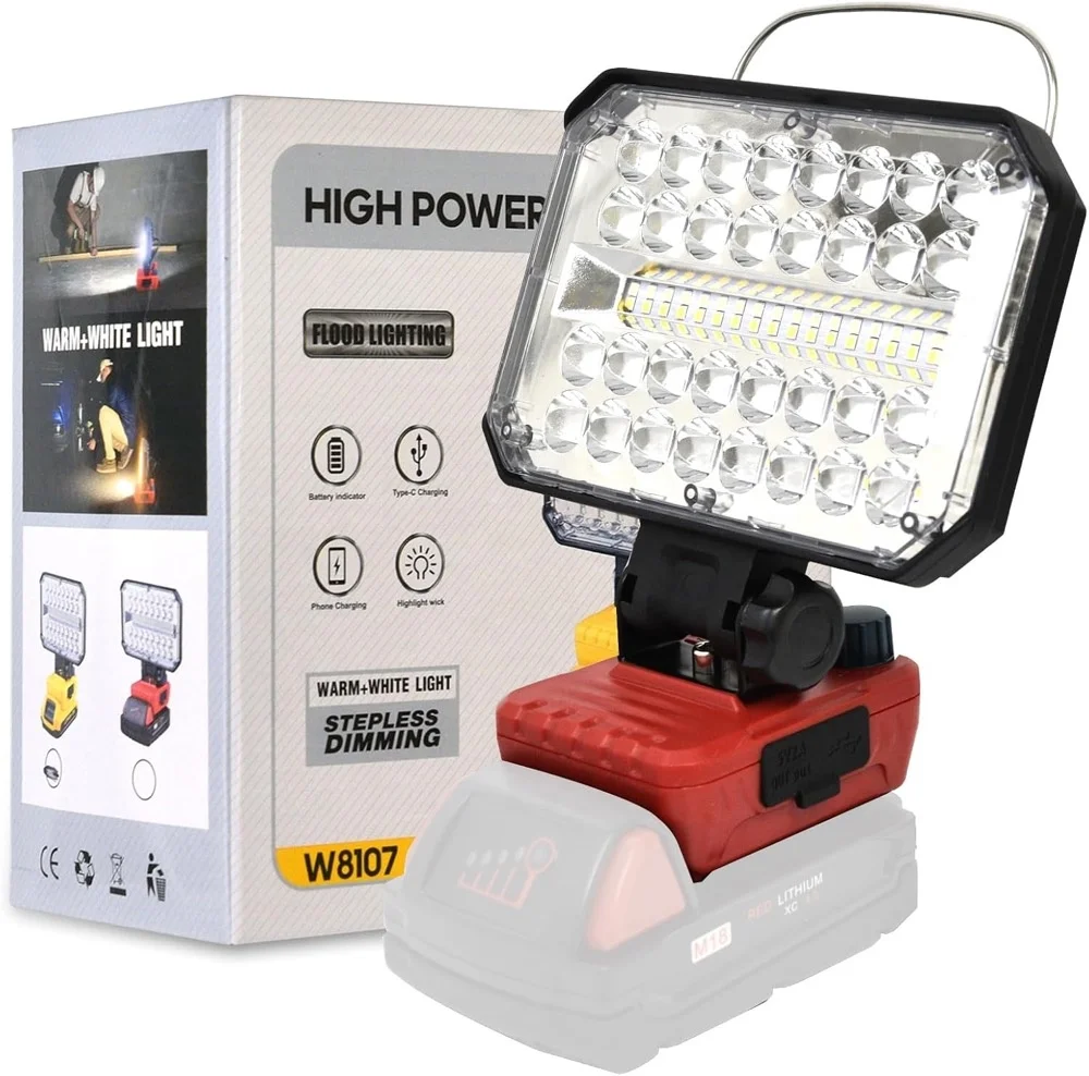 40W 4000LM Portable 18V DC LED work light with USB ype-C charging port, rechargeable, dimmable, suitable for workshop use