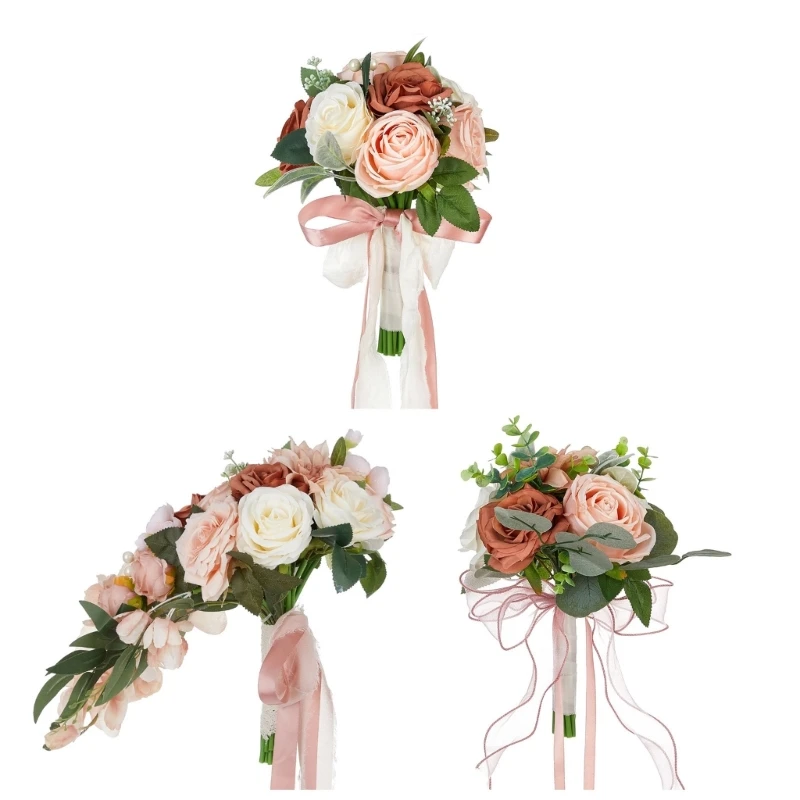 Elegante buquê casamento rosas artificiais decoração noiva com flores seda artificial