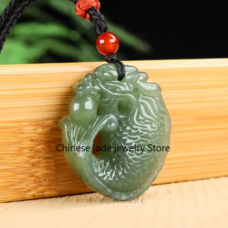 Genuine Hetian fish dragon pendant, men's and women's pendant, dragon fish pendant, double-sided pendan