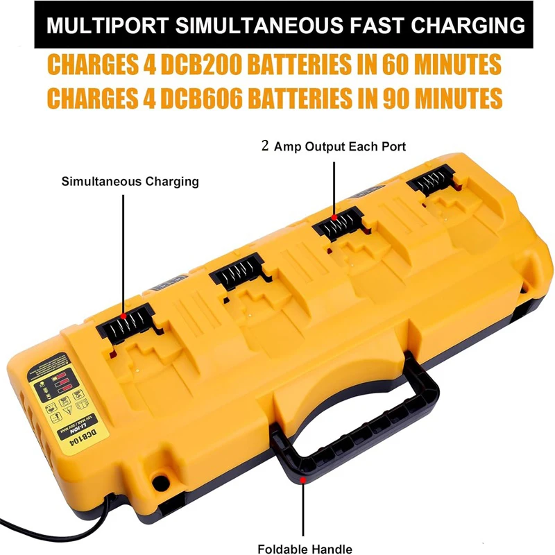 For Dewalt DCB104 4-Port Fast Charger 12V 14.4V 18V 20V Li-ion Battery Charger with USB Ports for DCB120 DCB127 DCB200