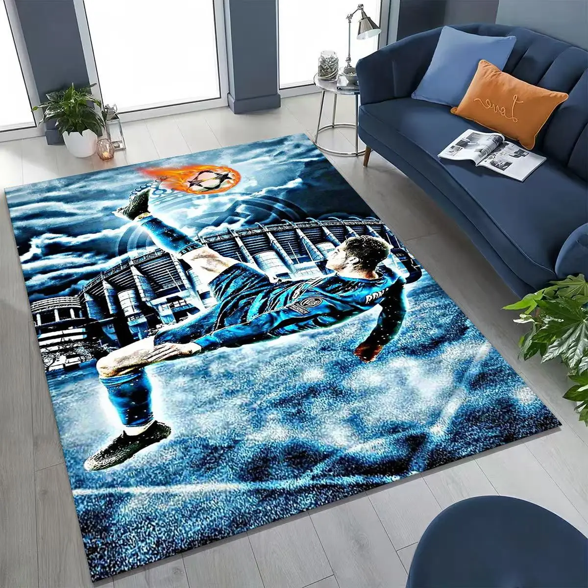 3D Goat Football Star R-Ronaldo Cartoon Art Carpet Rug for Bedroom Living Room Sofa Home Doormat Decor,Large Non-slip Floor Mat