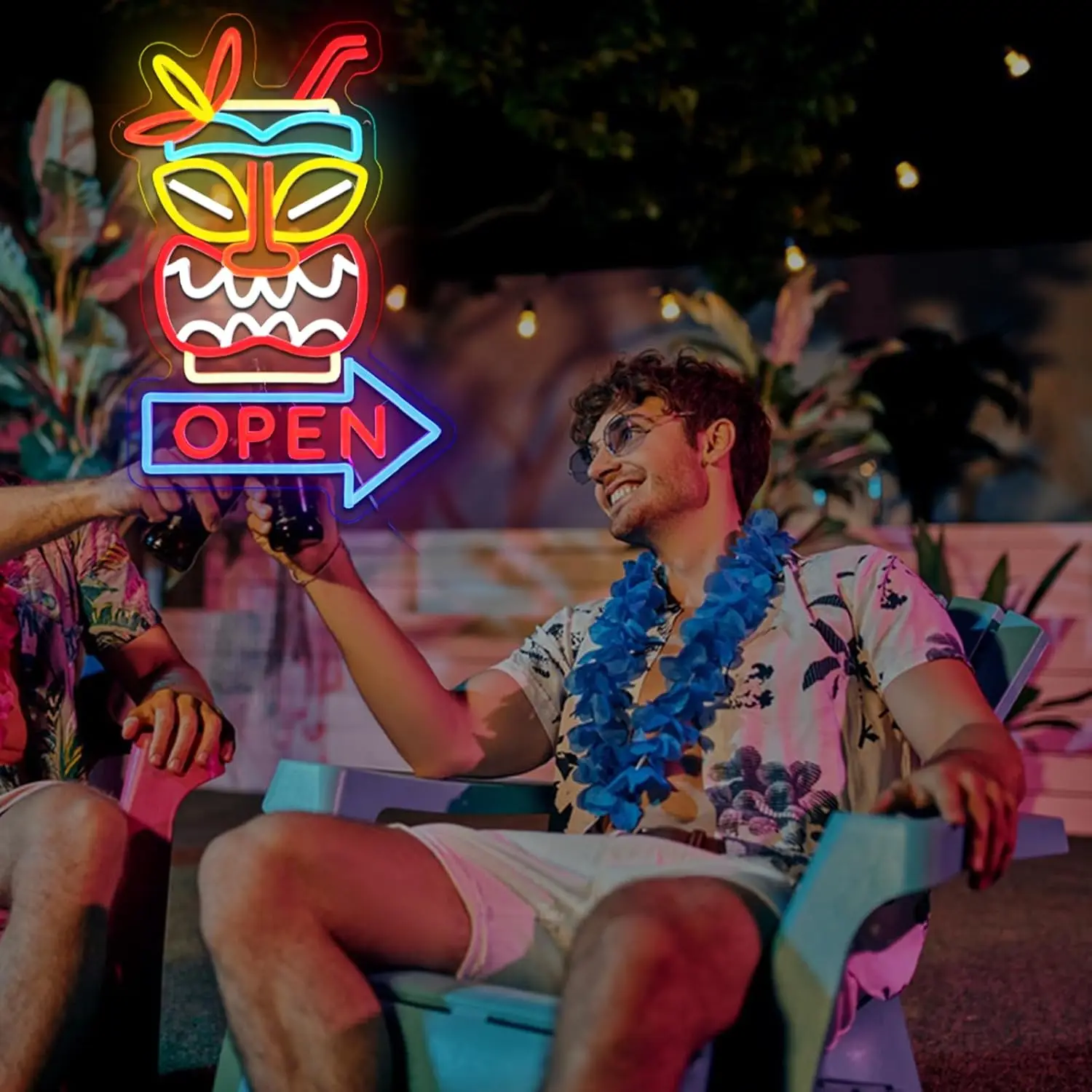 Tiki Bar Open Neon Sign  USB Dimmable LED Neon Light  for Beer Bar Beach Recreation Room Shop Tropical Party Decoration Gift